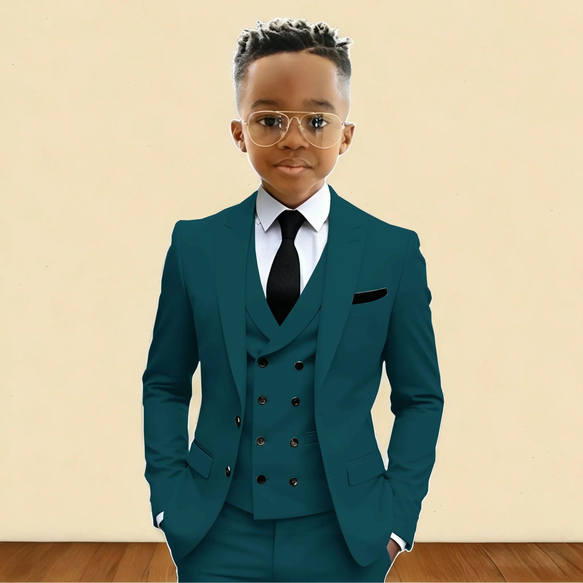 Mint Green 3 Pieces Flower Boy's Slim Fit Formal Suit Set for Wedding Prom Dinner Party Kids Uniform Tuxedos Blazer Vest Pants