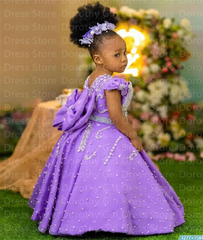 Luxury Lavender Beading Flower Girl Dresses Girls Birthday Dress gorgeous Customized Queen Baptism for Wedding Party Gowns