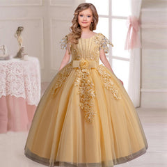 Girls' Pearl Sequin Princess Dress 4-12 Fashion Off Shoulder Bunny Dress Banquet High end Lacing Evening Dress
