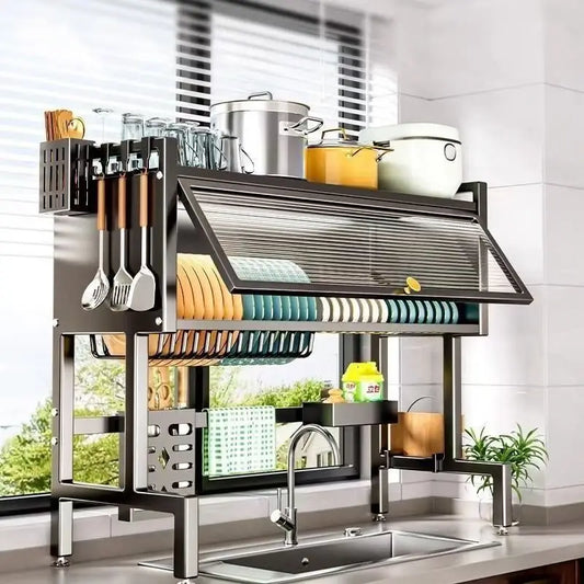 Kitchen Dish with Dust Cover – Adjustable Organizer for Plates,cocina,Eid Mubarak