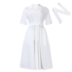 Women's plus Size Solid Color Summer Fashion Dress Short-Sleeved Suit Collar Strap Design 2024