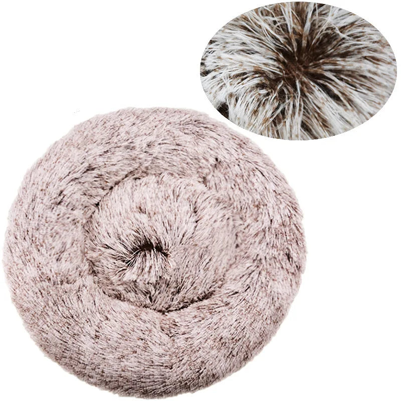 Soft, round plush pet bed by Showlu Fashion Store, warm and cozy dog house for large dogs with plush interior and durable fabric.