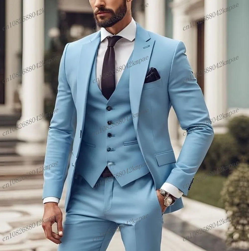 Orange men's formal suit set including blazer, vest, and pants, perfect for weddings, business events, or prom by Showlu Fashion.