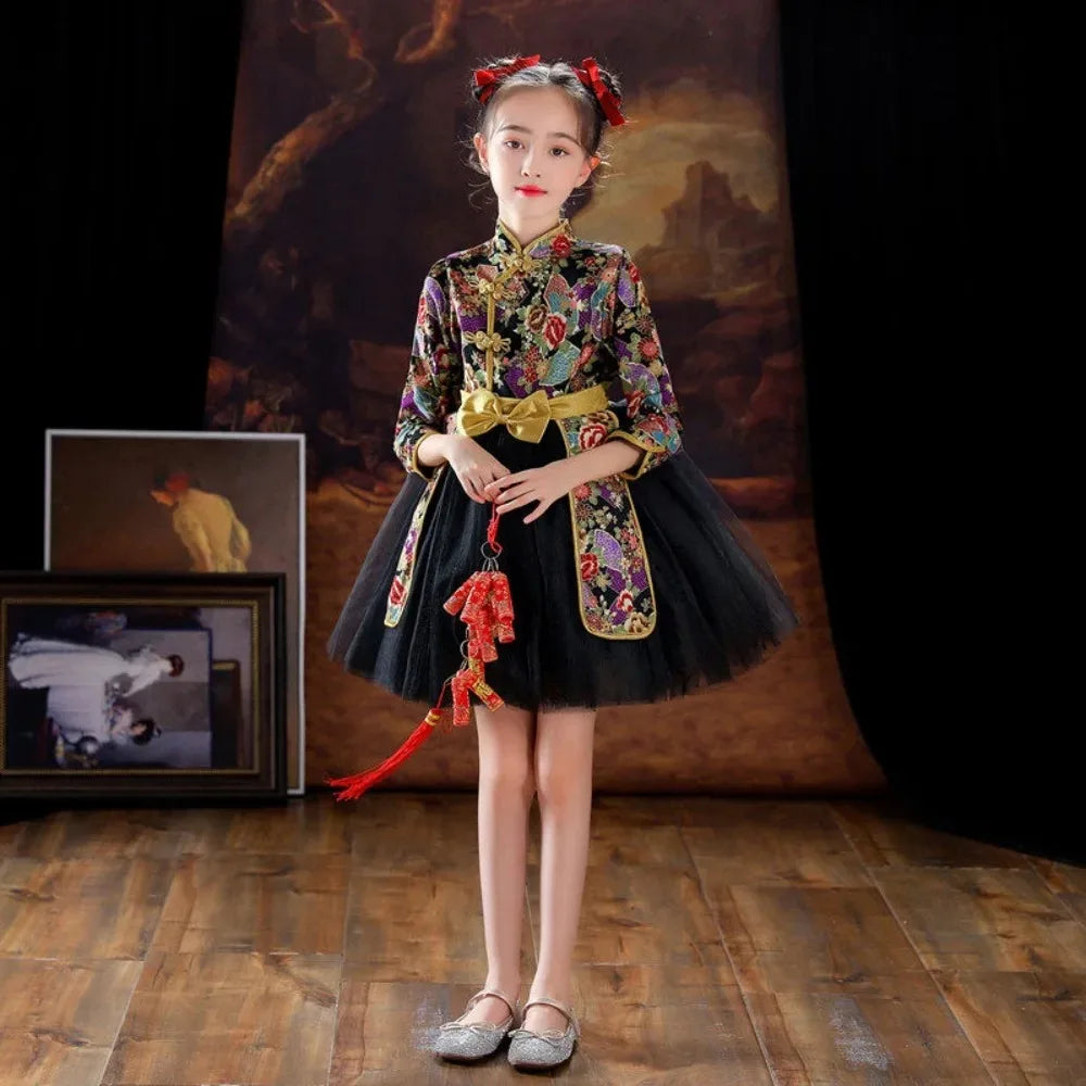Party Cosplay Performance Costumes Cheongsam Dress Chinese Dress Qipao Children Clothing Ethnic Style Girl New Year Kids Clothes
