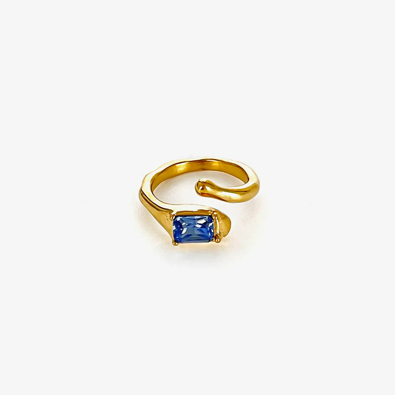 Gold plated stainless steel open ring with vintage moonstone and zircon accents, stylish jewelry by SHOWLU FASHION STORE