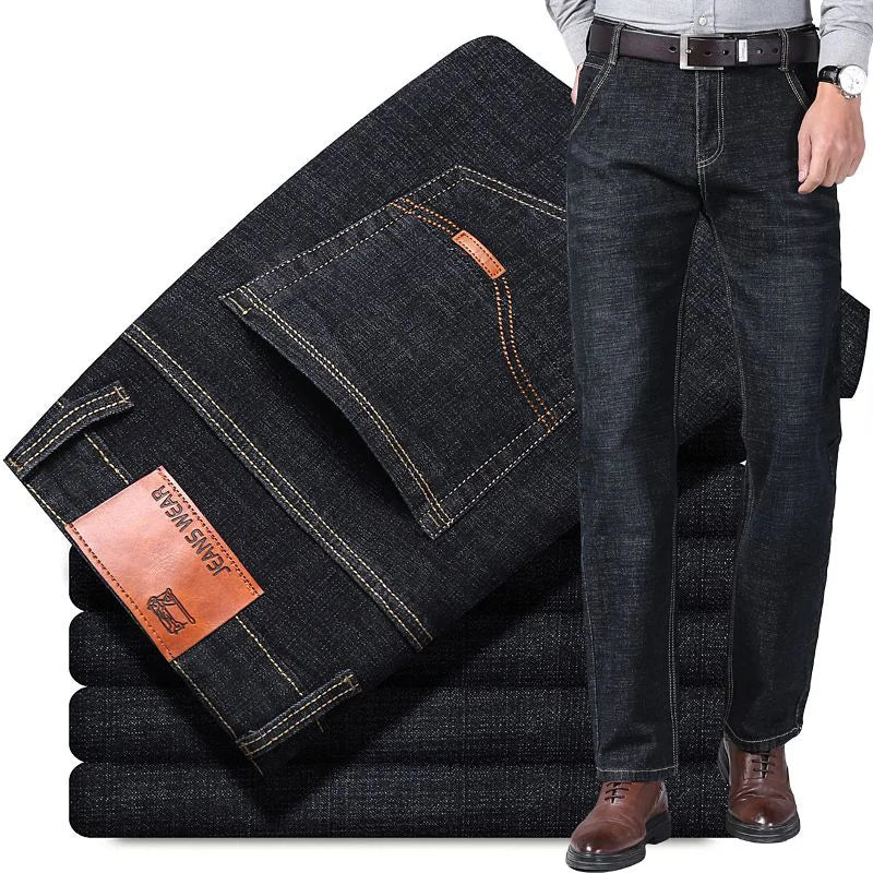 Men's 2024 loose straight denim jeans by Showlu Fashion, featuring casual elastic slim fit, large size 38-40, stylish business trousers