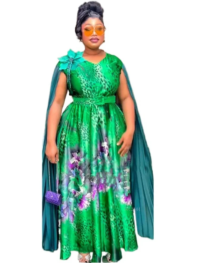 Elegant African women’s long dress with Ankara and sequin details, suitable for weddings and parties, by Showlu Fashion.