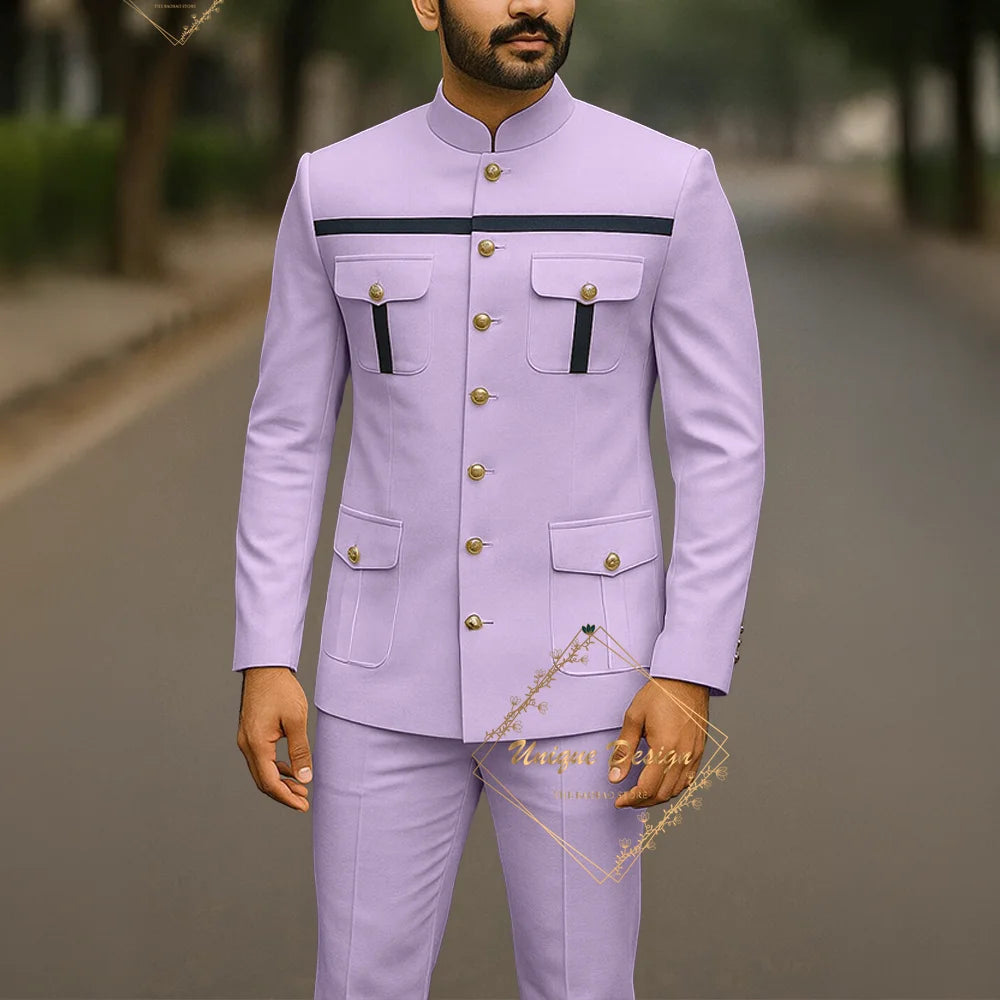 Ivory formal safari suit for men, custom-made Indian wedding groom 2-piece set with jacket and pants, slim fit party dress by Showlu Fashion