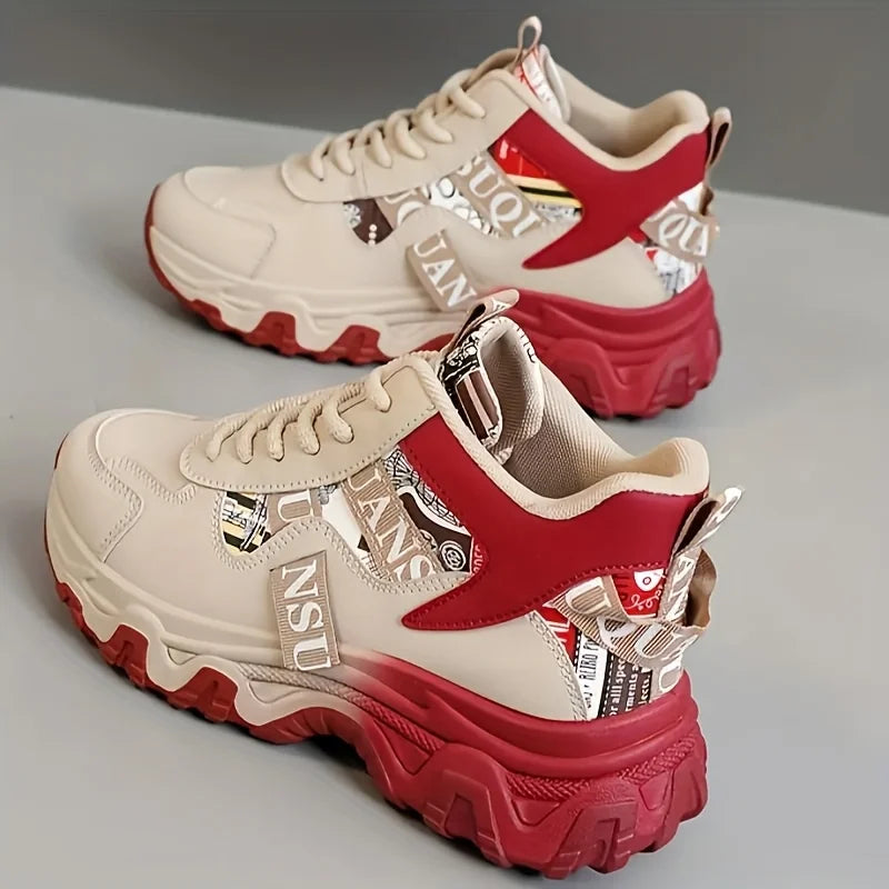 Korean edition women's spring and summer dad shoes by Showlu Fashion with color block design, breathable material, and thick soles