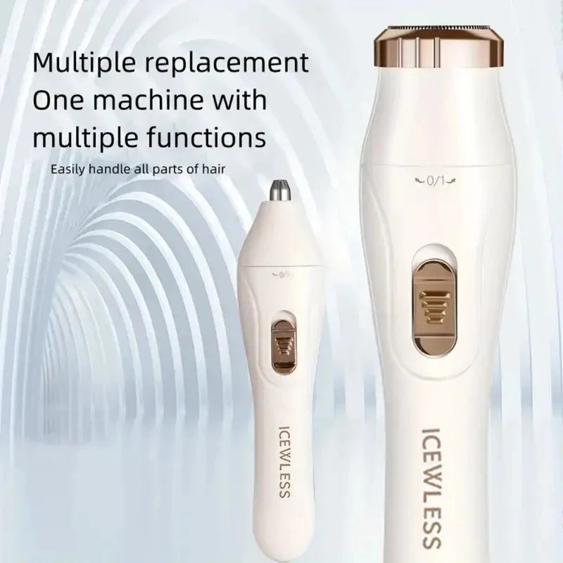 Showlu Fashion Store 3-in-1 women's shaver with USB charging, including underarm, eyebrow, and nose hair trimmer in a compact design.