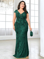 Lucyinlove Plus Size Elegant Blue Evening Dress For Women 2024 Luxury Long Mermaid Formal Sequins V-neck Prom Wedding Party Gown SHOWLU FASHION STORE