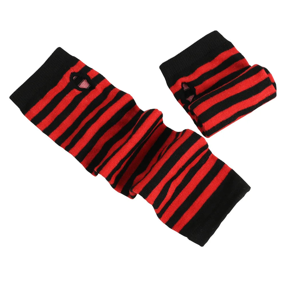 Showlu Smart General winter long sleeve fingerless gloves for men and women, knitted stripe hip-hop style with elastic and elbow coverage