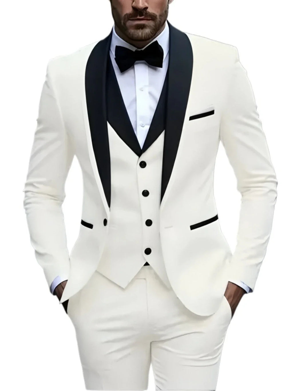 White Slit Mens Suits 3 Piece Black Shawl Lapel Casual Groom Tuxedos for Wedding Groomsmen Suits Men 2025 (Blazer+Vest+Pant)