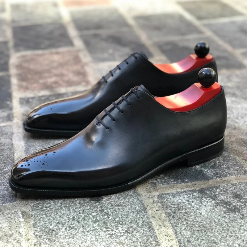 Black men's brogue shoes with red soles, lace-up formal business shoes by Showlu Fashion Store.