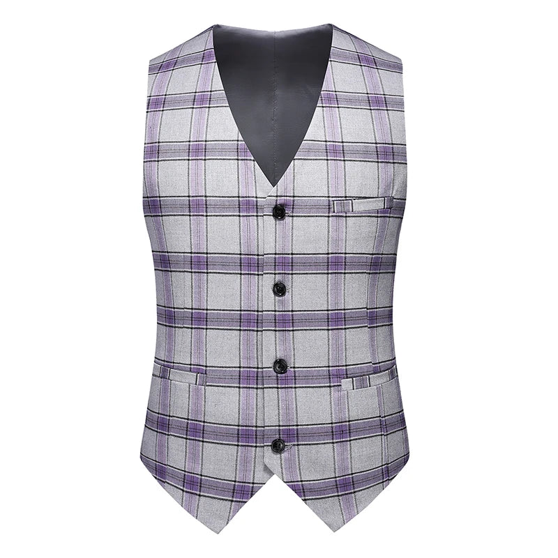Men's High-End Plaid Three-Piece Suit Set European American Fashion Wedding Business Style Vest Trousers Included