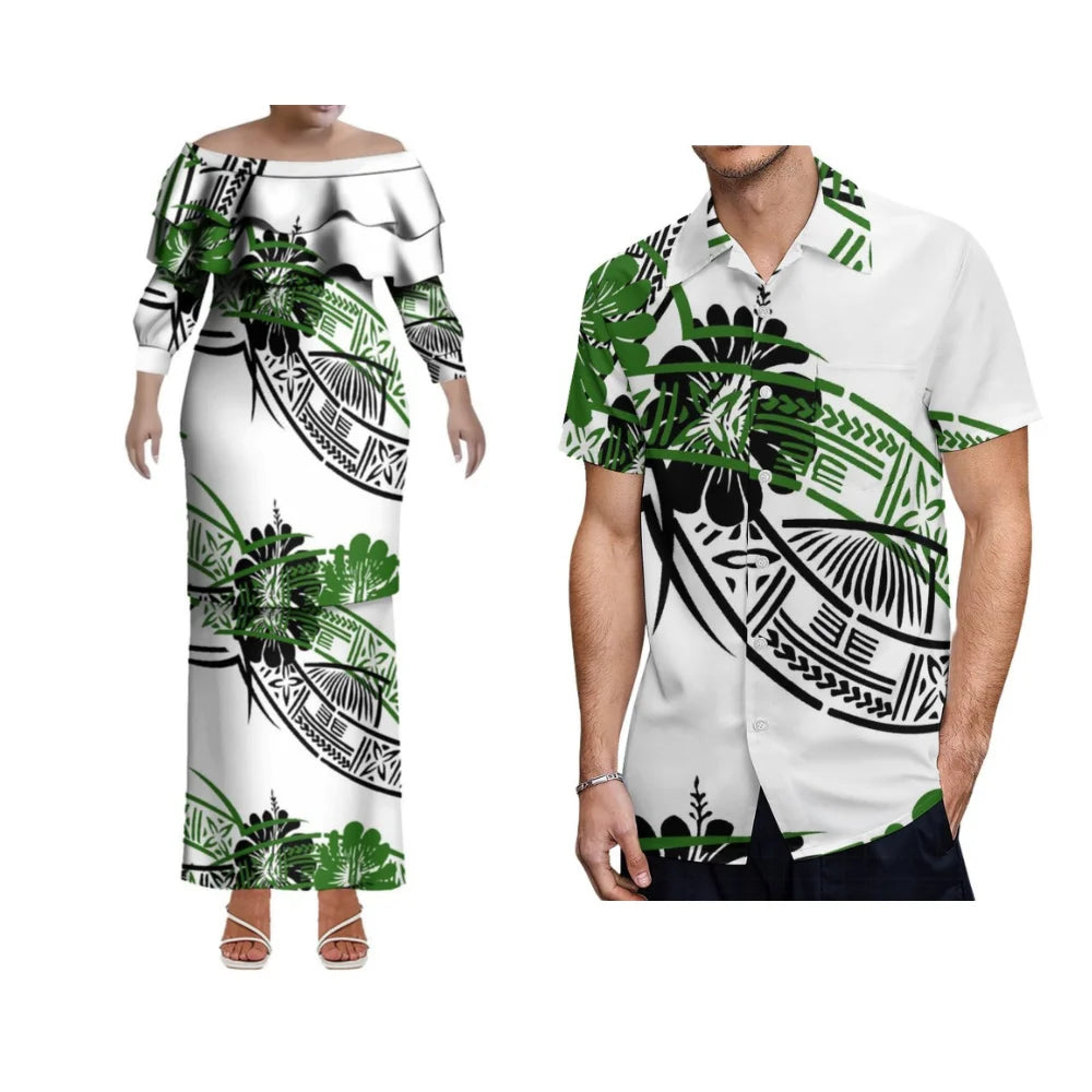 Elegant customizable Samoa Hawaii slim women's fishtail dress with ruffle collar, perfect for summer garden parties.