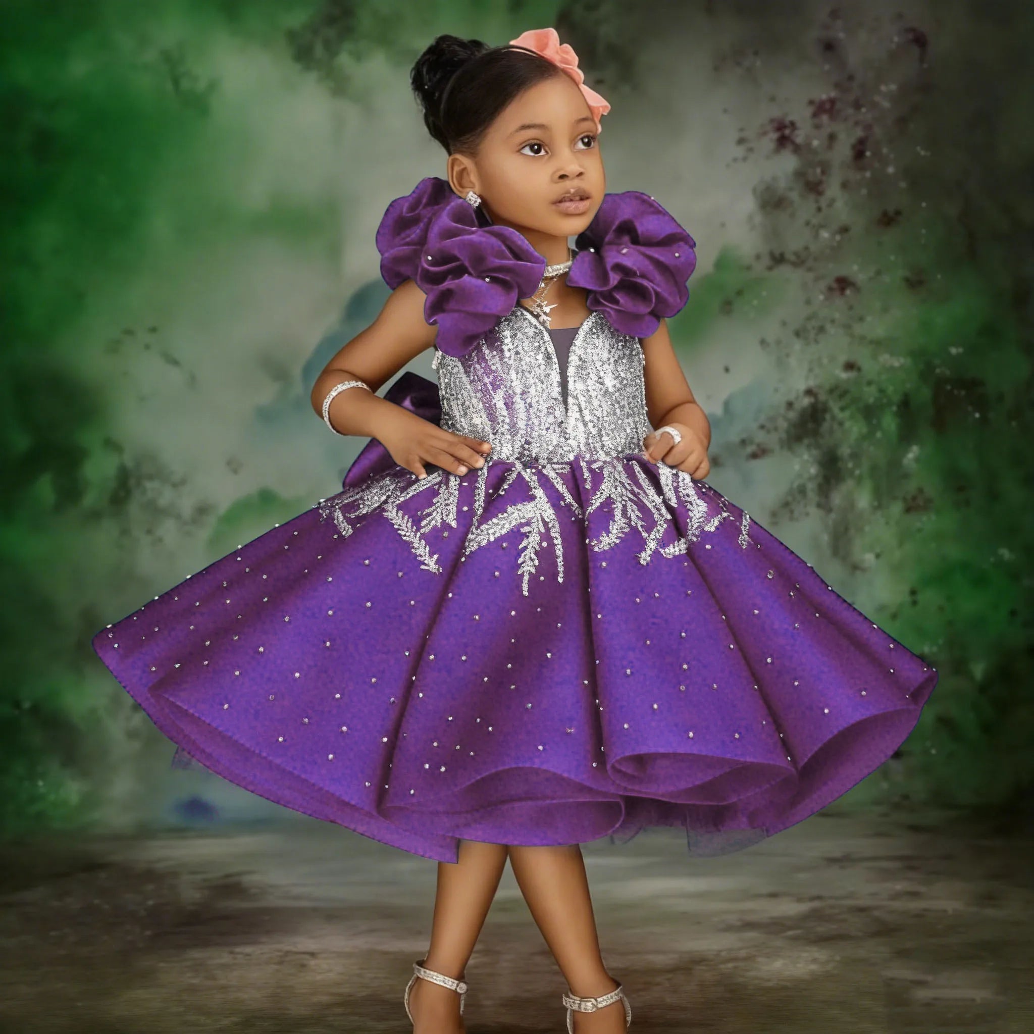 Customized Peach Pink Flower Girl Dress For Wedding Satin Knee Length Appliques Crystal Kids Birthday Party First Communion Gown