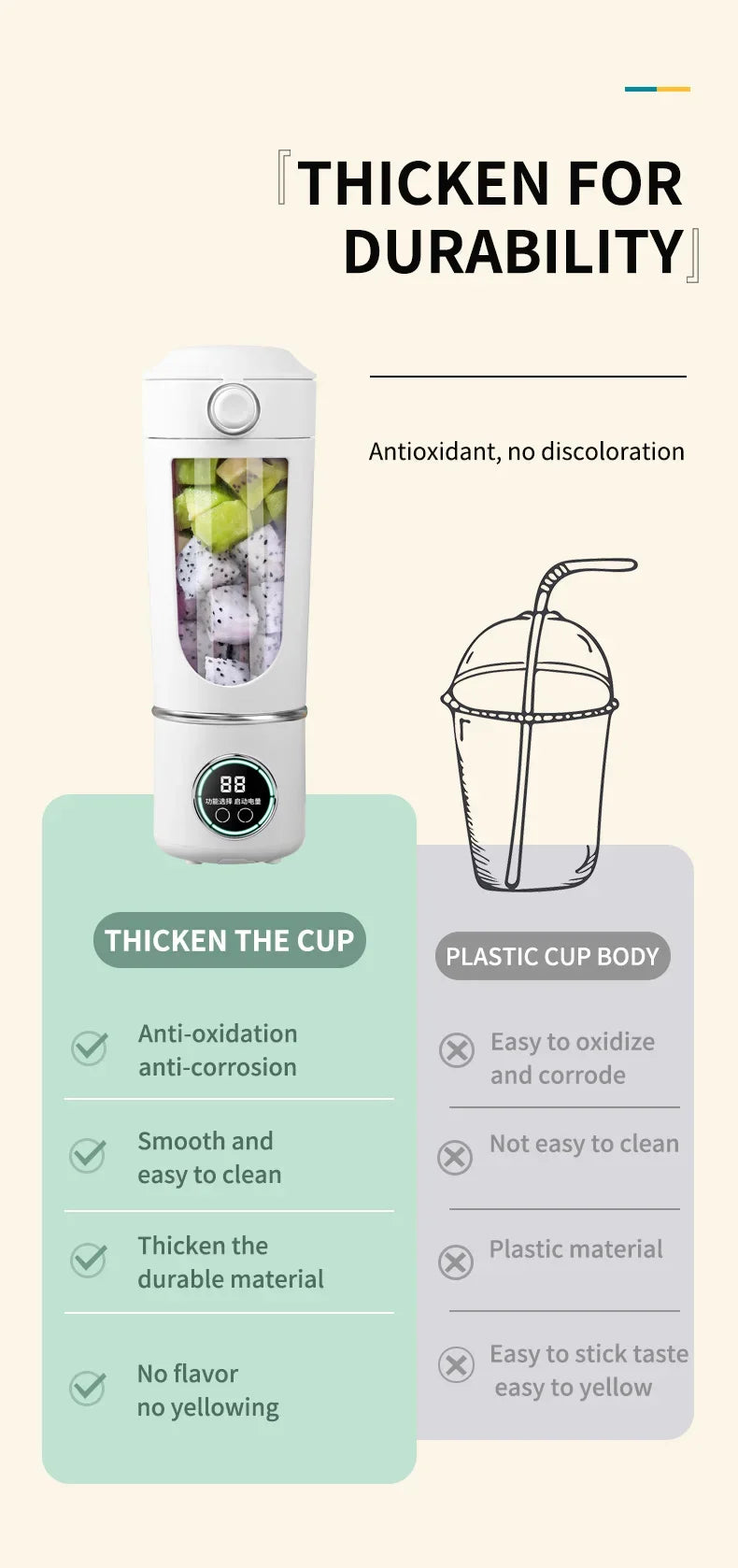 Showlu Smart General portable USB blender juicer bottle with a transparent container and blending blade inside.