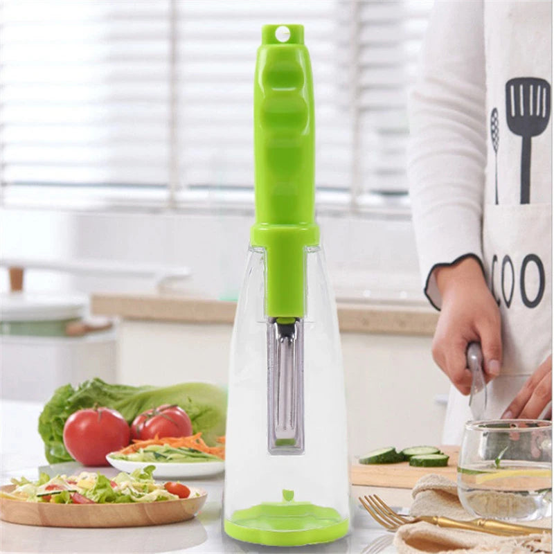 Showlu Fashion Store multifunctional peeling knife with storage tube, ideal for peeling apples and household kitchen tasks.