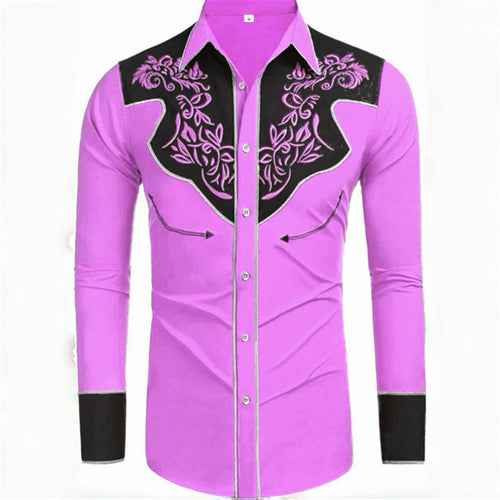 Showlu Fashion men's long-sleeved casual denim shirt with 20 colors, loose fit, retro western style, soft fabric, big size