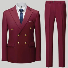 2 Pcs Fashion New Men's Casual Boutique Double Breasted Suit Trousers / Man's Business Suit Jacket Blazers Coat Pants Set