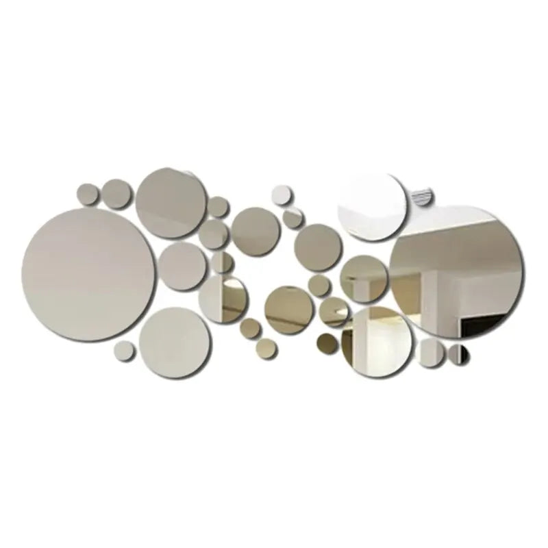 Set of 26 round 3D acrylic mirror wall stickers from Showlu Fashion Store, suitable for bedroom, bathroom, and TV room decor.