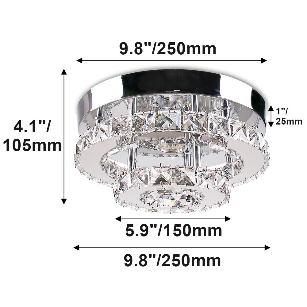 QihangLighting Mini LED Crystal Chandelier with 2-layer flush mount design, featuring sparkling crystal accents and modern illumination.