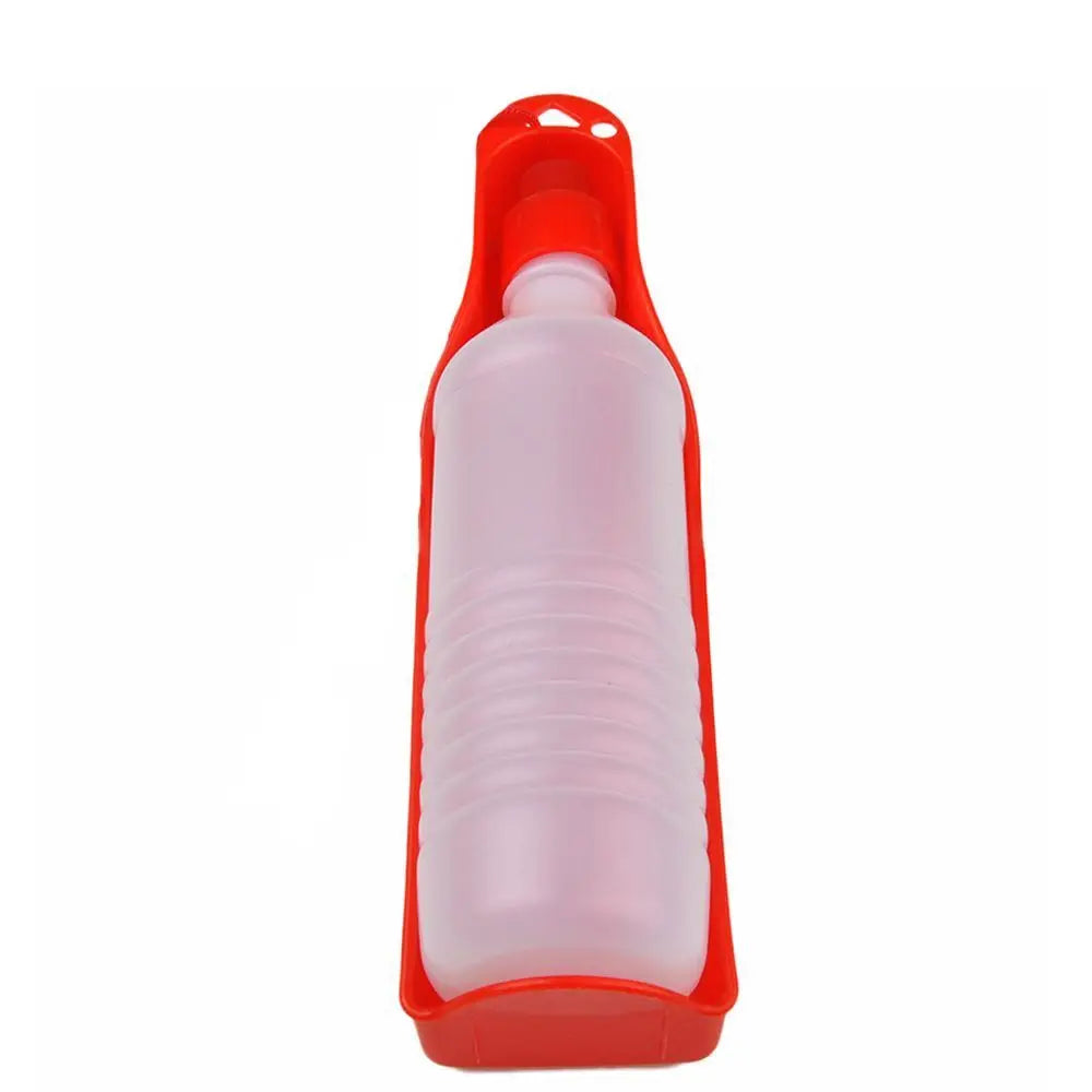 Showlu Portable Dog Water Bottle with built-in drinking bowl for outdoor pet travel, compact and convenient for dogs.