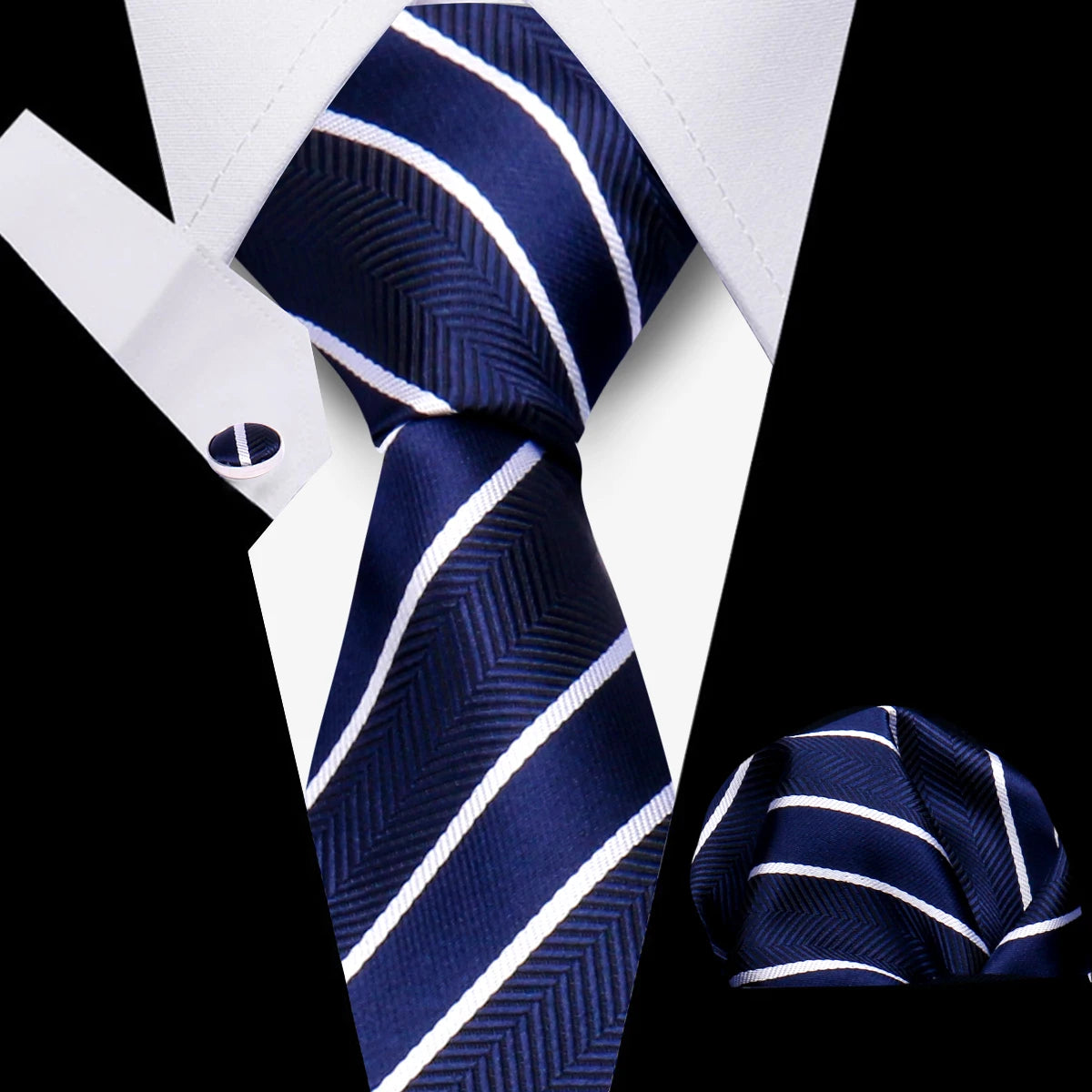 HUISHI Luxury Elegant Gifts For Men Tie Set Striped Necktie Handchief Cufflinks 3 Pcs Business Party Wedding Suit Accessories