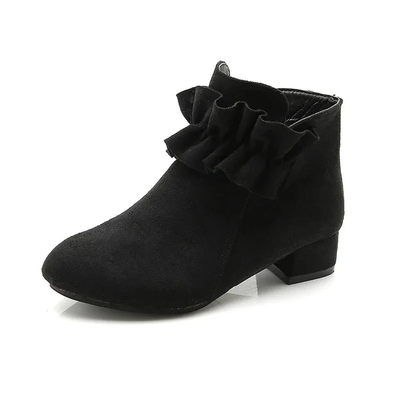 Girls princess ankle boots by SHOWLU FASHION STORE, waterproof suede winter shoes with decorative bows and cozy lining.