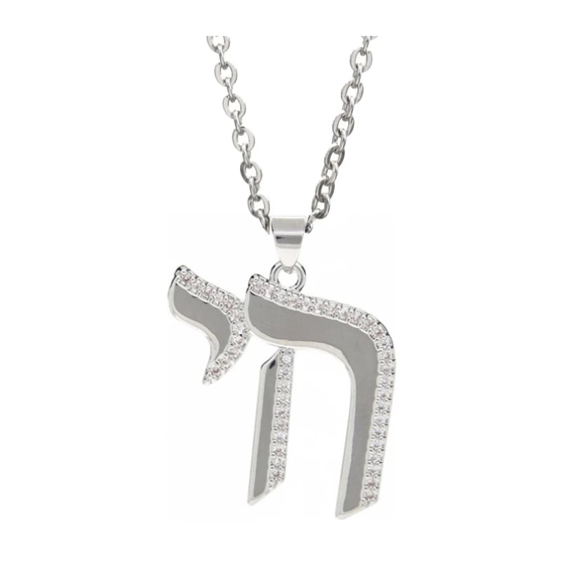 Hebrew Chai pendant necklace by Showlu Fashion, featuring copper and zircon accents, Jewish jewelry with intricate design.