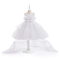 Red Puffy Tulle Flower Girls Dress Trailing First Communion Party Dresses For Girl Children Costume Princess Birthday Clothes