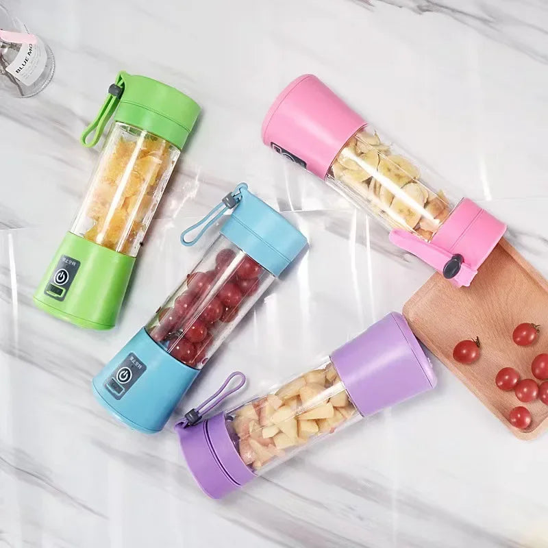 Portable mini USB juicer blender in white with transparent lid, compact design for fresh smoothies and juices.