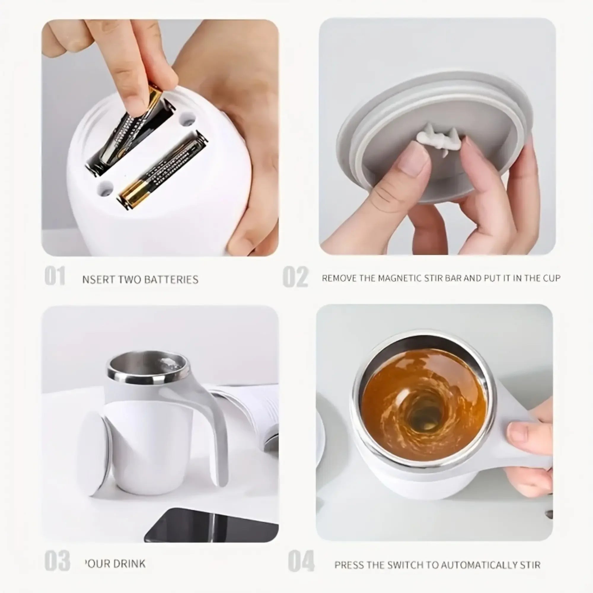 SHOWLU Rechargeable Automatic Stirring Coffee Mug in stainless steel with built-in motor for easy mixing.