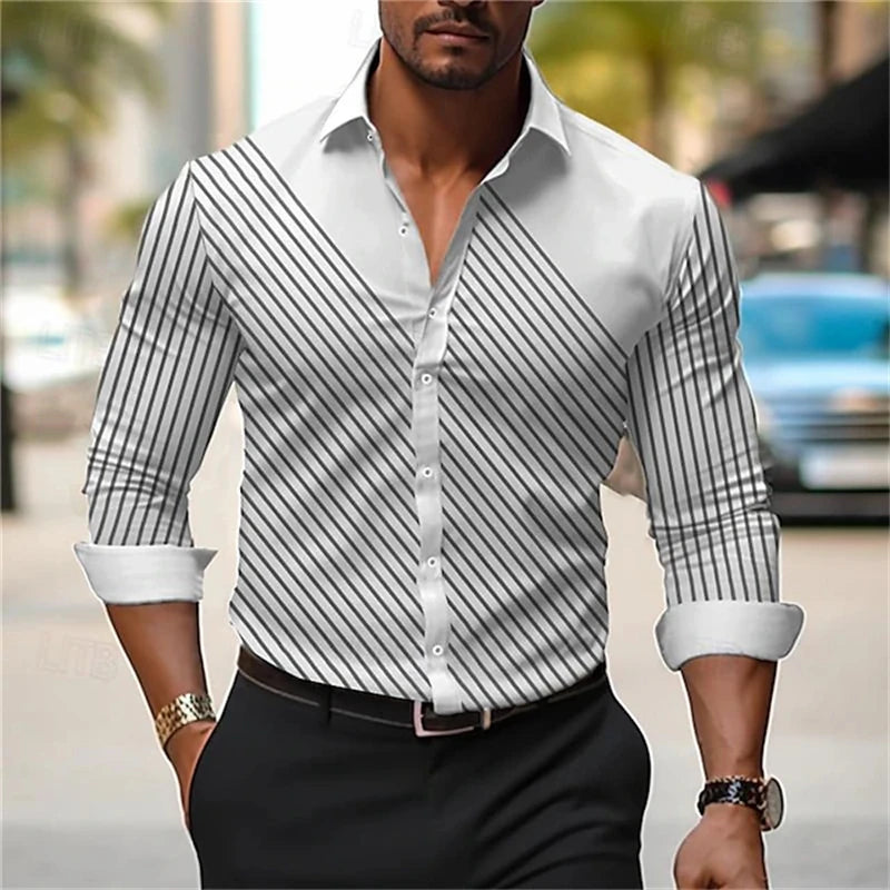Men's long-sleeved casual shirt by Showlu Fashion, simple fall streetwear top with a stylish, relaxed fit for office or everyday wear.