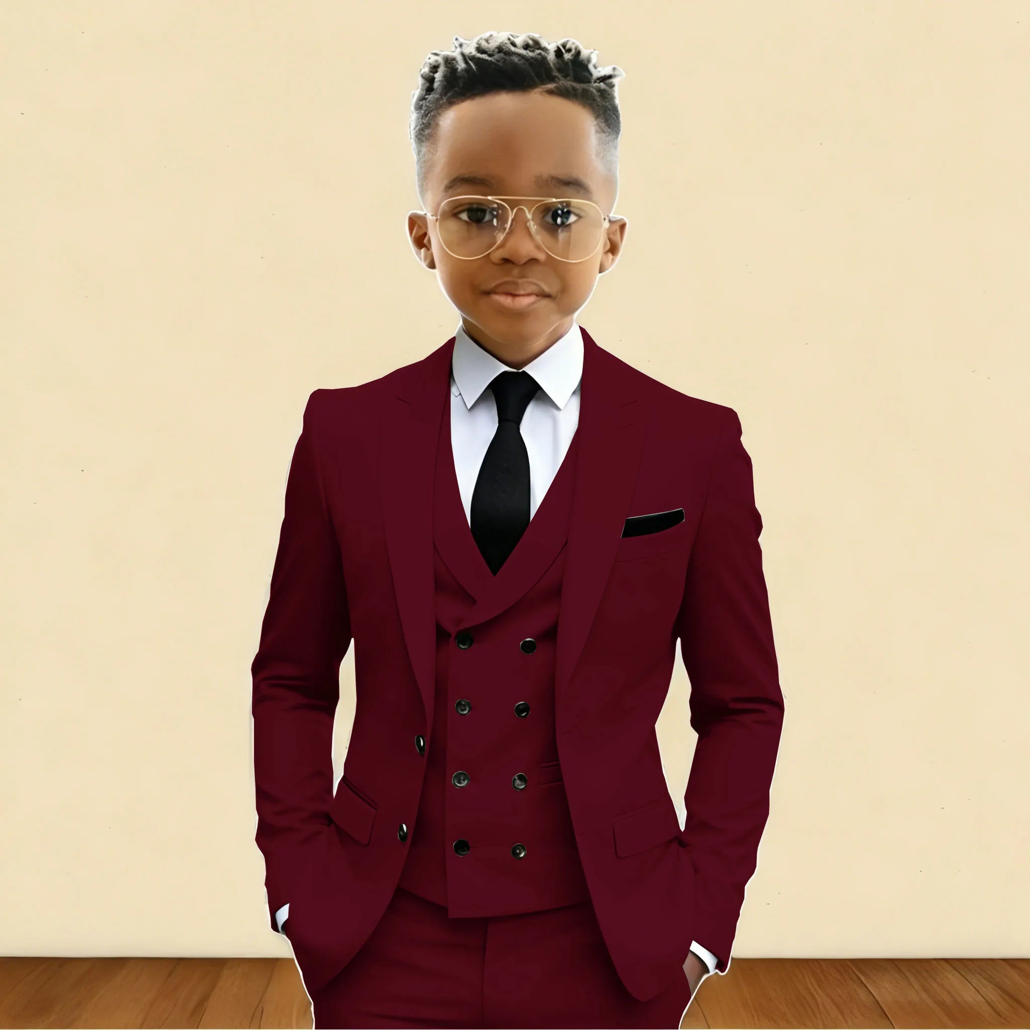 Mint Green 3 Pieces Flower Boy's Slim Fit Formal Suit Set for Wedding Prom Dinner Party Kids Uniform Tuxedos Blazer Vest Pants