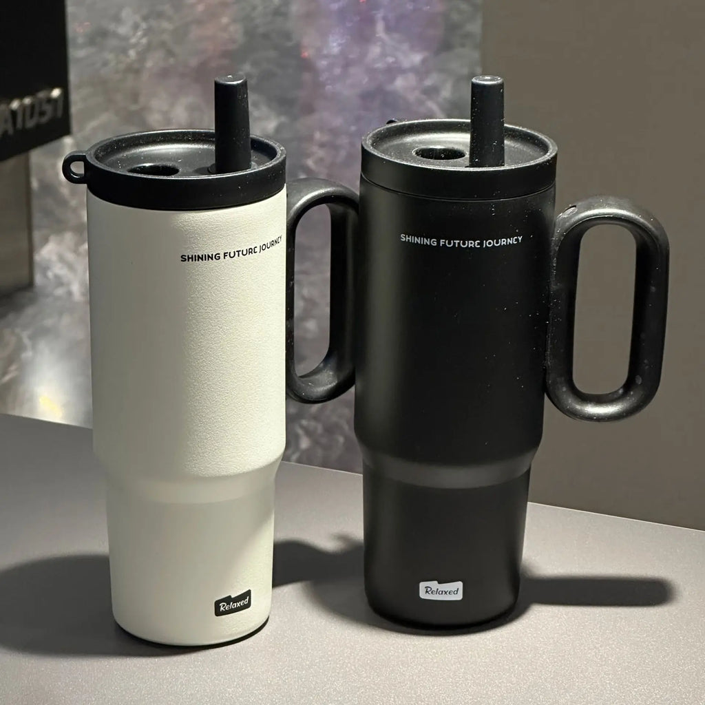 720ML Stainless Steel Thermos Cup with Straw & Handle Ice Coffee Drink Vacuum Insulated Cup Car Travel Outdoor Water Bottle