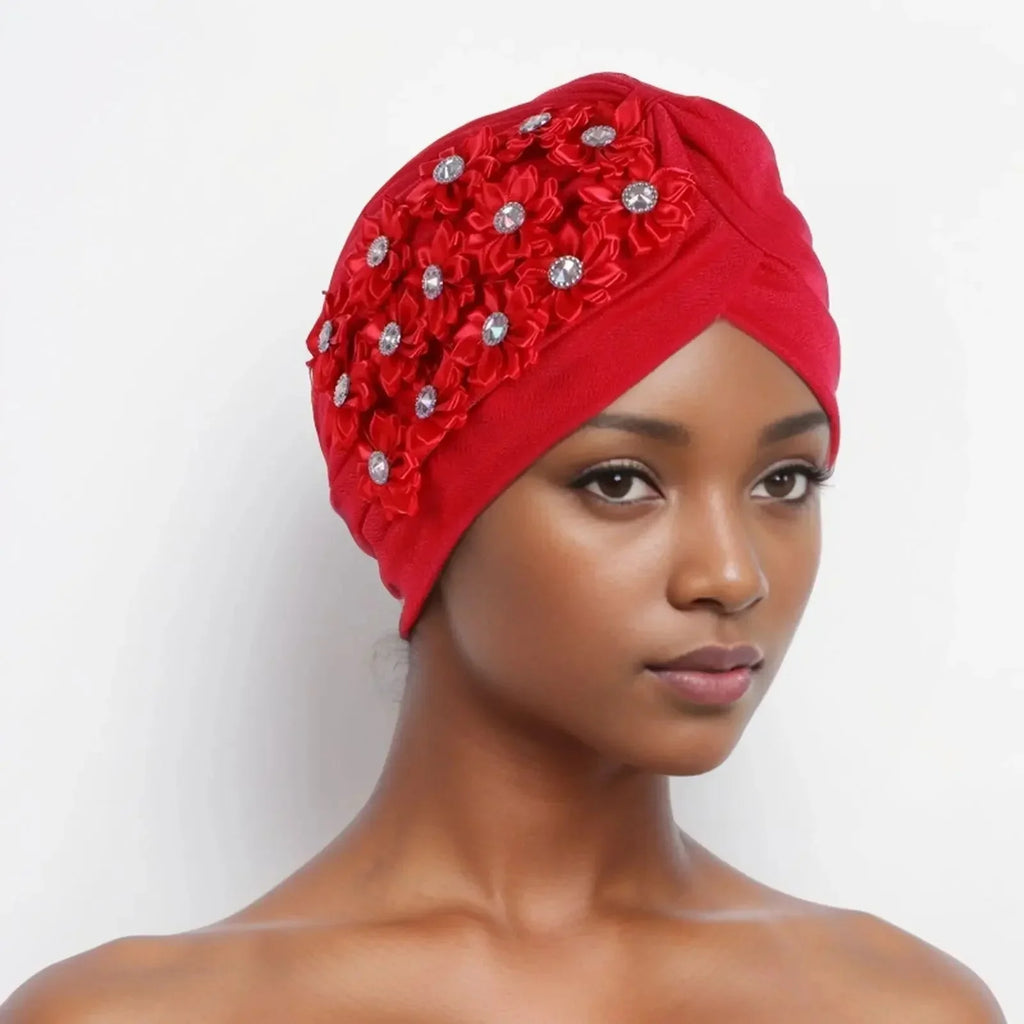 Showlu Fashion women's diamond pleated turban hijab chemo cap wrap, stylish head covering with elegant pleated design and comfortable fit