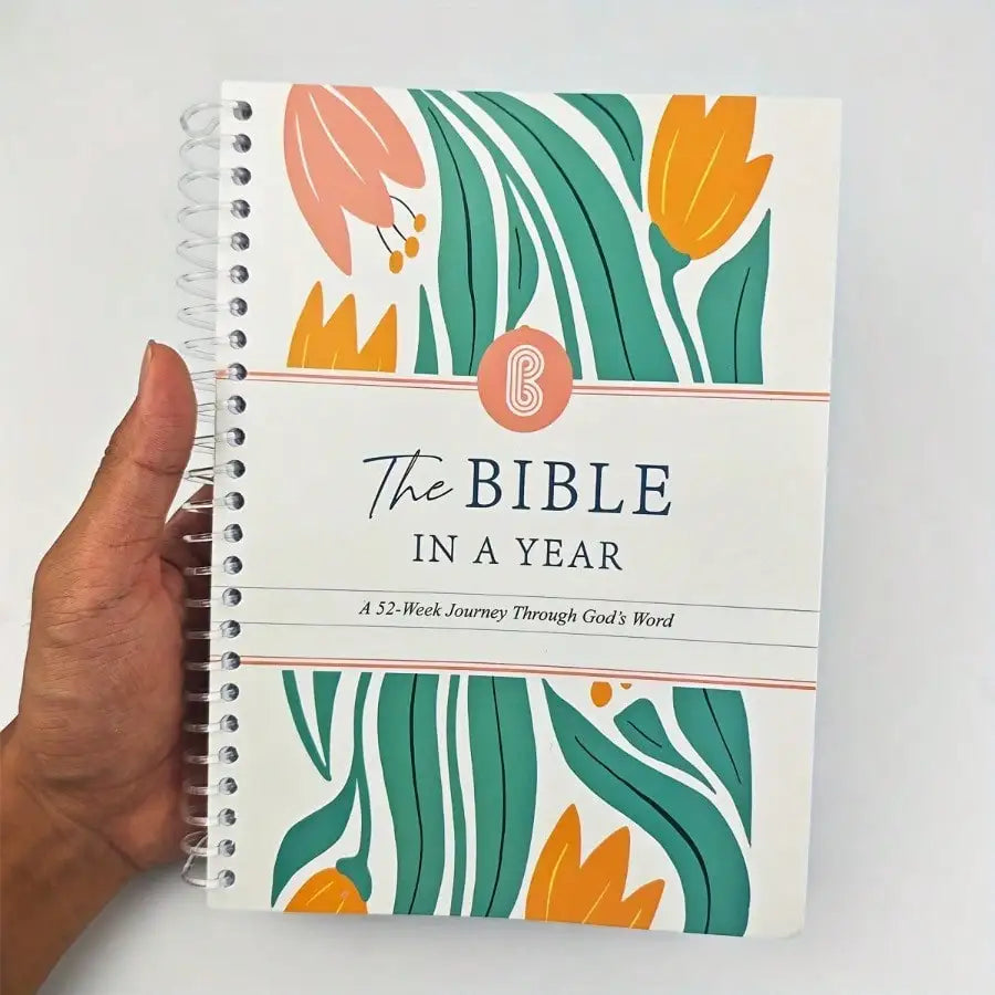 Spiral-bound Showlu 52-Week Bible Study Journal with devotional pages for daily reflections and scripture notes.