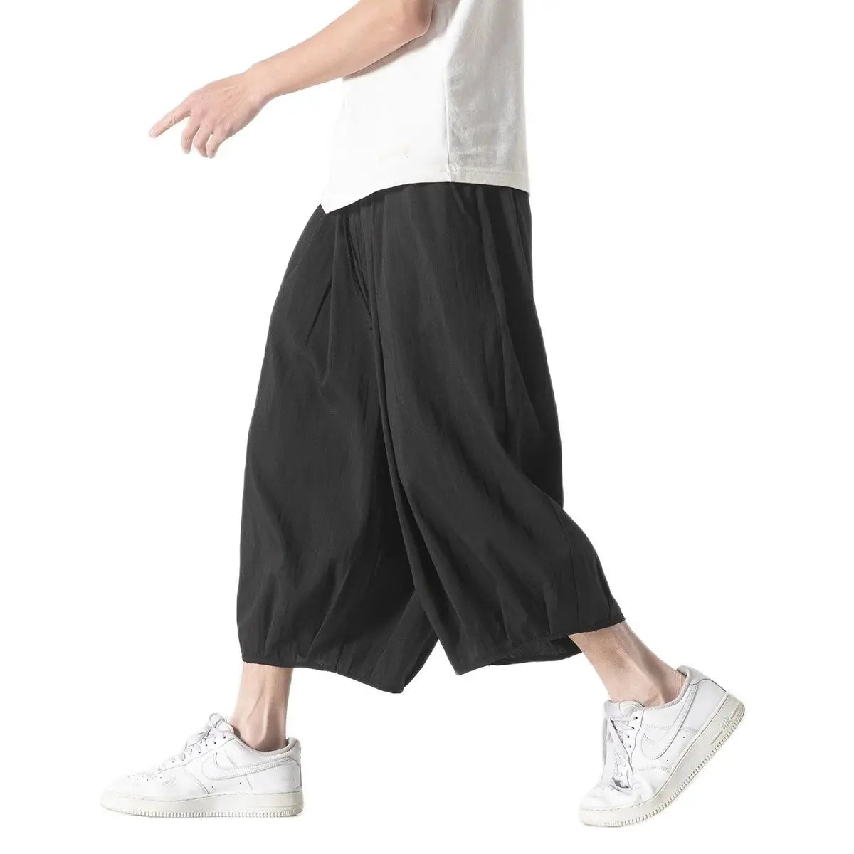 New Summer Men’s Calf-Length Pants Loose Harem Pants Men Solid Color Elastic Waist Casual Trousers Jogger Hip Hop Streetwear Man