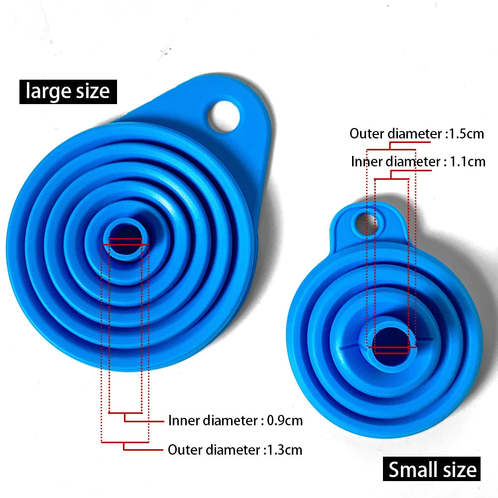 Showlu Smart General collapsible funnel set with multiple colorful, space-saving silicone funnels for kitchen and DIY use