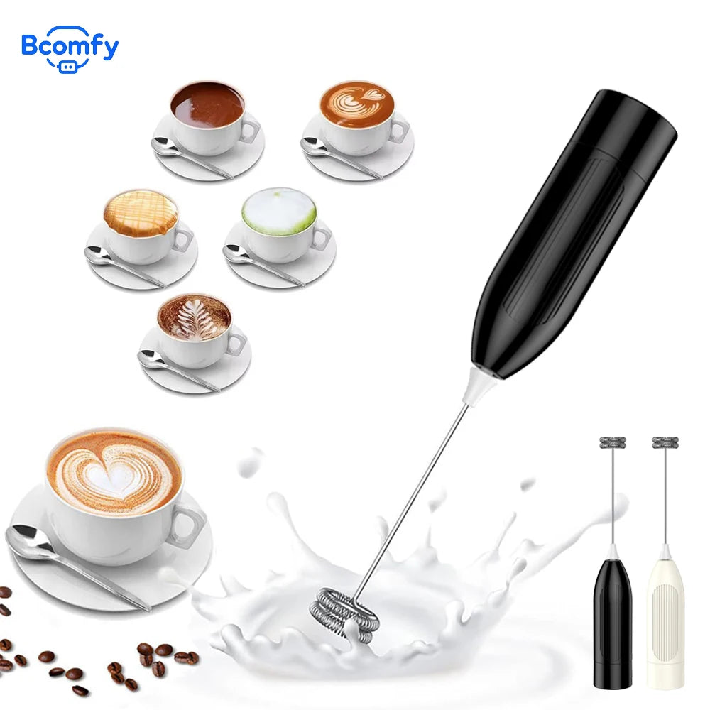 Showlu Smart General bcomfy handheld electric milk frother with stainless steel whisk for creamy foam and hot beverages.