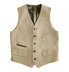 Men's Vest Male Slim Fit Herringbone Fabric Waistcoat Elegant Tweed Vest for Wedding Groomsmen