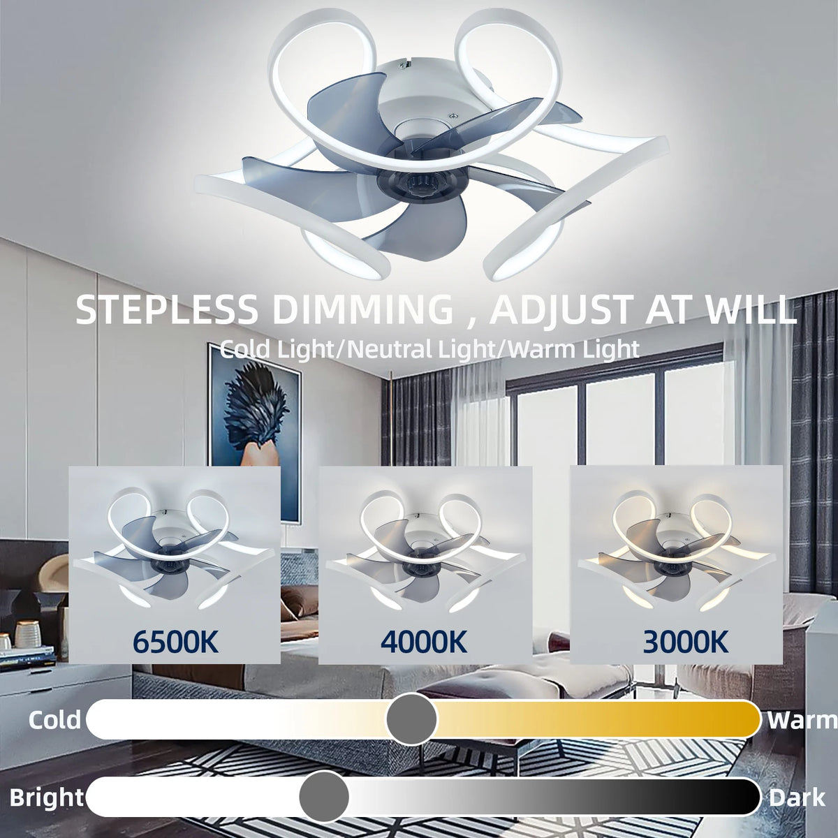 IRALAN Modern ceiling fan with light colorful style, silent ceiling led light fan fans with remote control for room living room