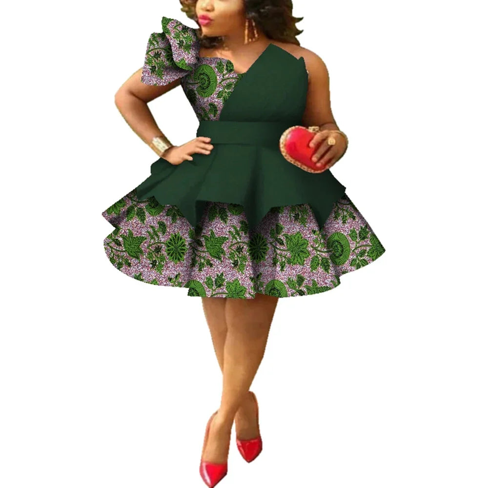 African Dresses for Women Ankara Print Strapless Multi-layer Dresses Dashiki Party Wedding Evening Dress African Clothing WY4213
