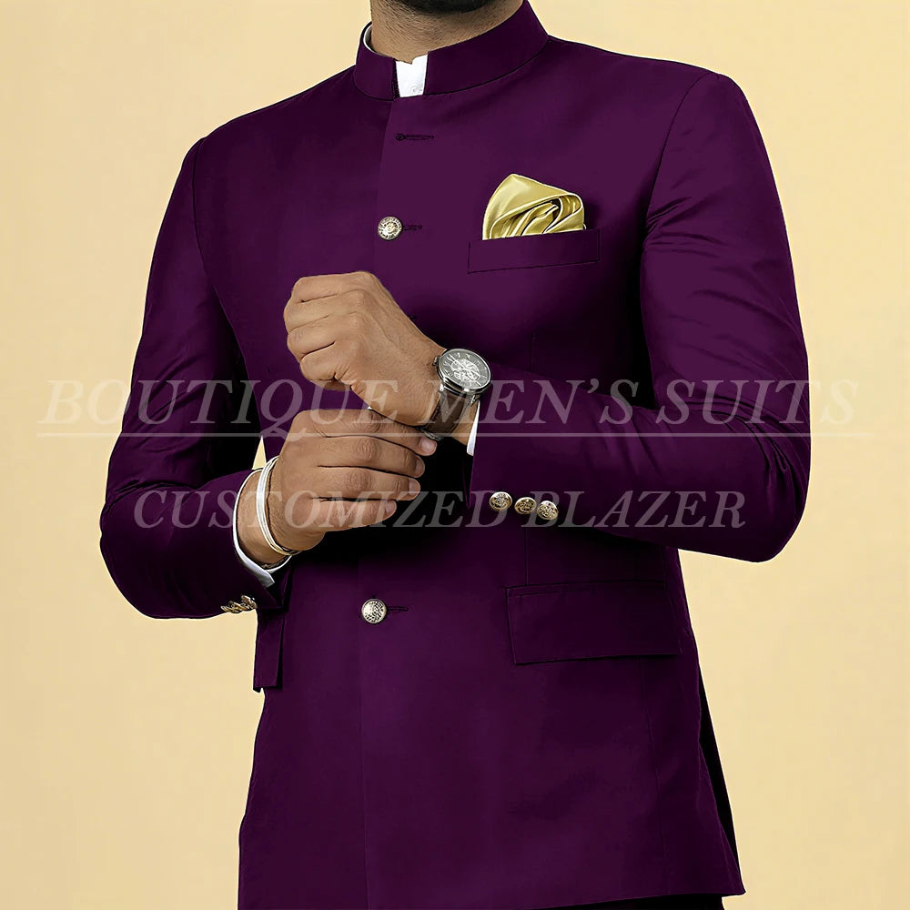 Elegant men's slim fit wedding suit by Showlu Fashion, featuring a single-breasted blazer and matching pants.