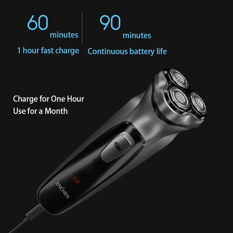 Showlu Smart General ENCHEN Blackstone 3D Rotary Electric Shaver with ergonomic design and multiple rotary blades for close shaving.