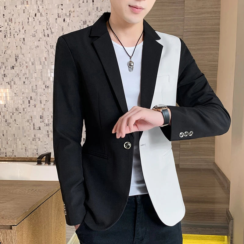Men's slim fit blazer by Showlu Fashion Store, high-quality autumn business casual suit with matching colors and stylish design.