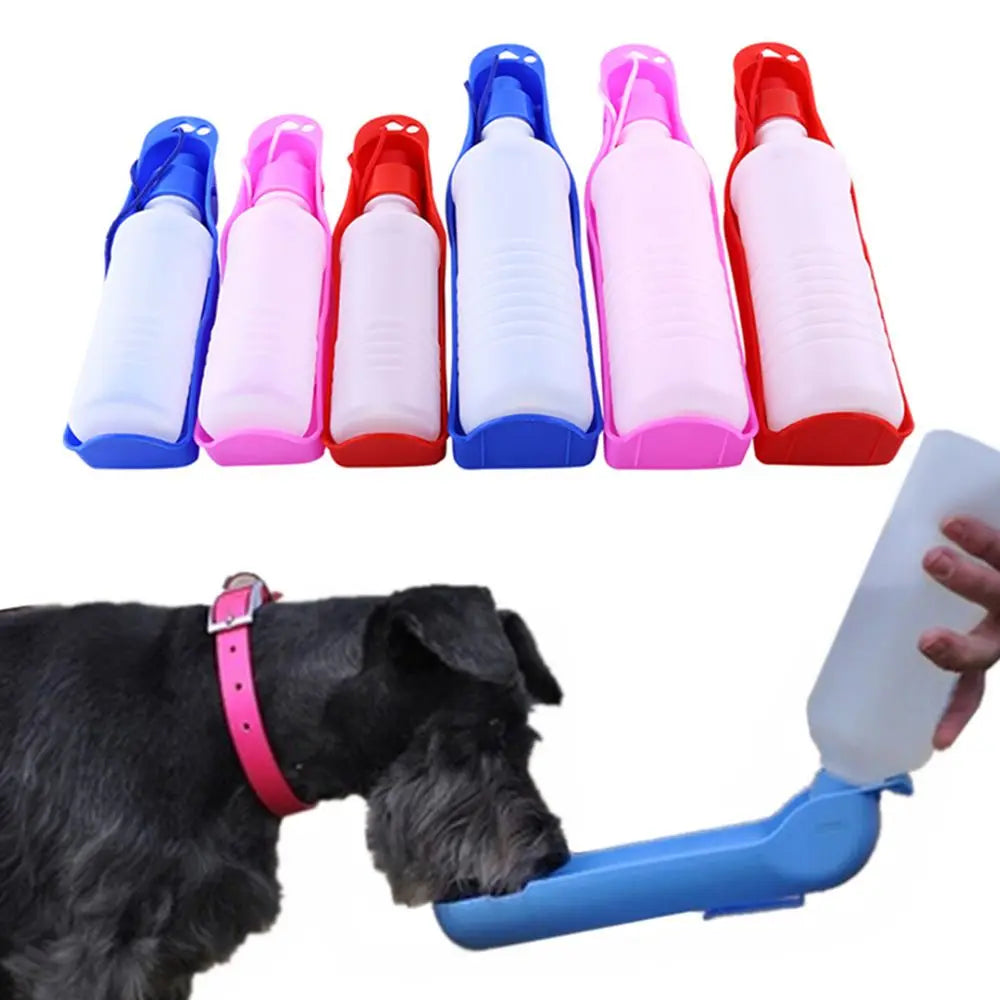 Showlu Portable Dog Water Bottle with built-in bowl for outdoor pet travel, easy to carry and use for dogs on the go.