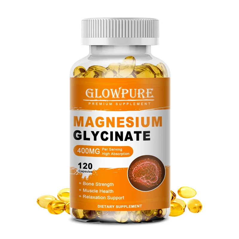 Magnesium Glycinate 400mg for Sleep, Brain, Nervous System, Bone, Muscle, Relieve Anxiety Heart Health, Stress & Anxiety Relief